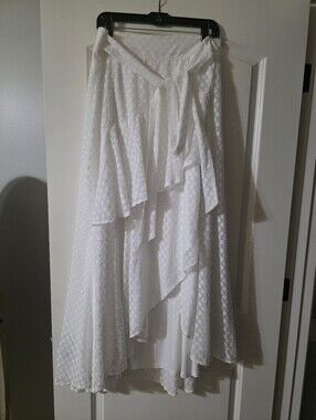7th Avenue Design Studio White High-Low Tiered Wrap Skirt